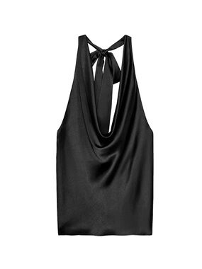 Zara Black Satin Drape-Back Camisole with Tie